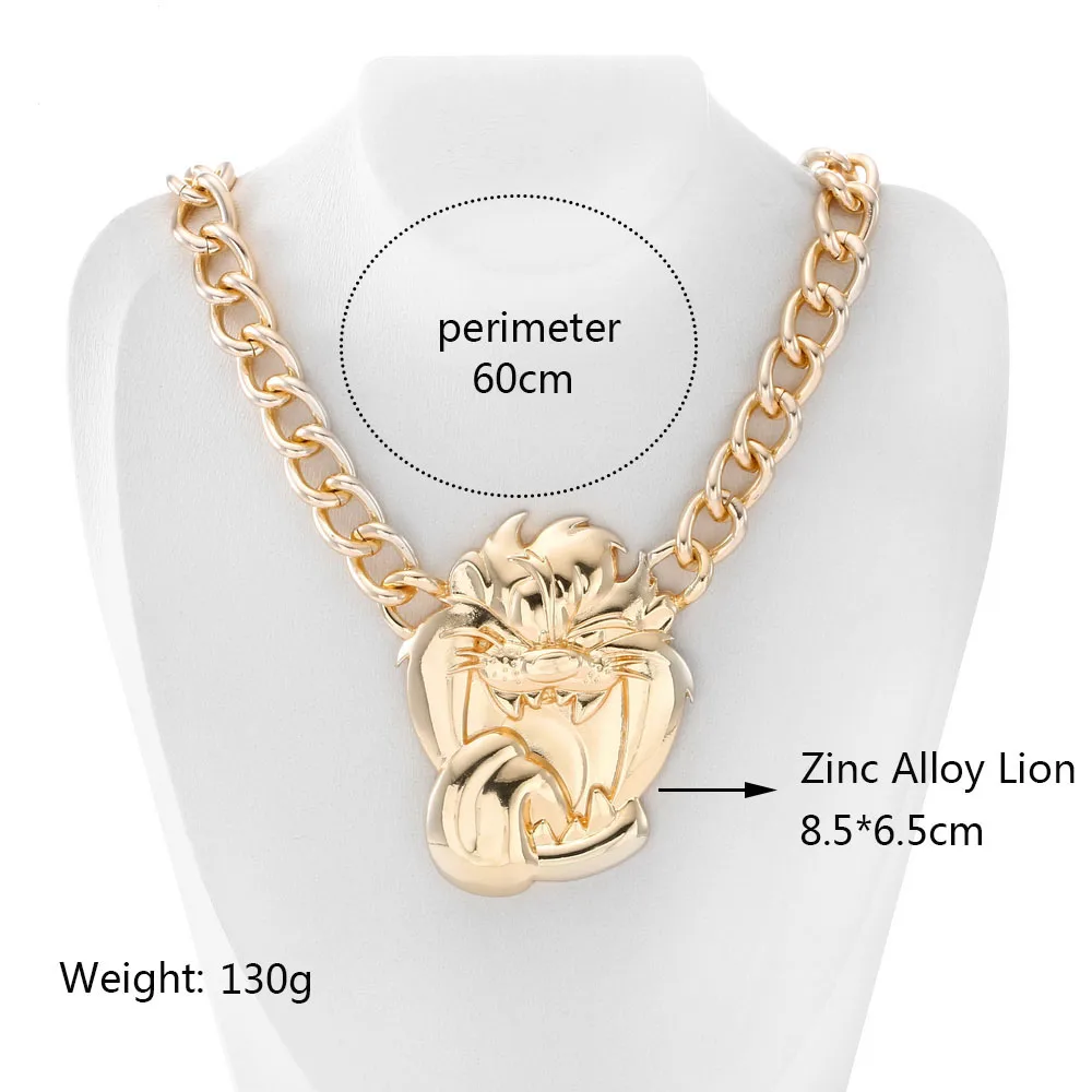 NADEEM Newest Men's Hip Hop Gold Color Pendant Necklace Jewelry Vintage Punk Design Big Roaring Lion Head Pendant Chain Necklace