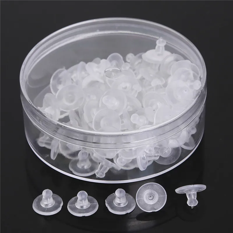 

100pcs/lot Earrings Jewelry Accessories Rubber Back Silicone Round Ear Plugging Blocked Plastic Earring Back Stoppers for DIY