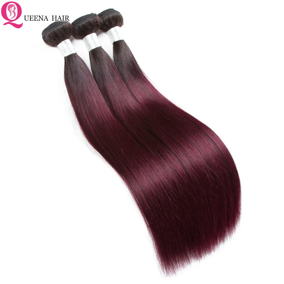 1B 99J Ombre Straight Bundles With Frontal Indian Human Hair 4 3 2 Bundles With Frontal 10-30 Inch Remy hair For Women