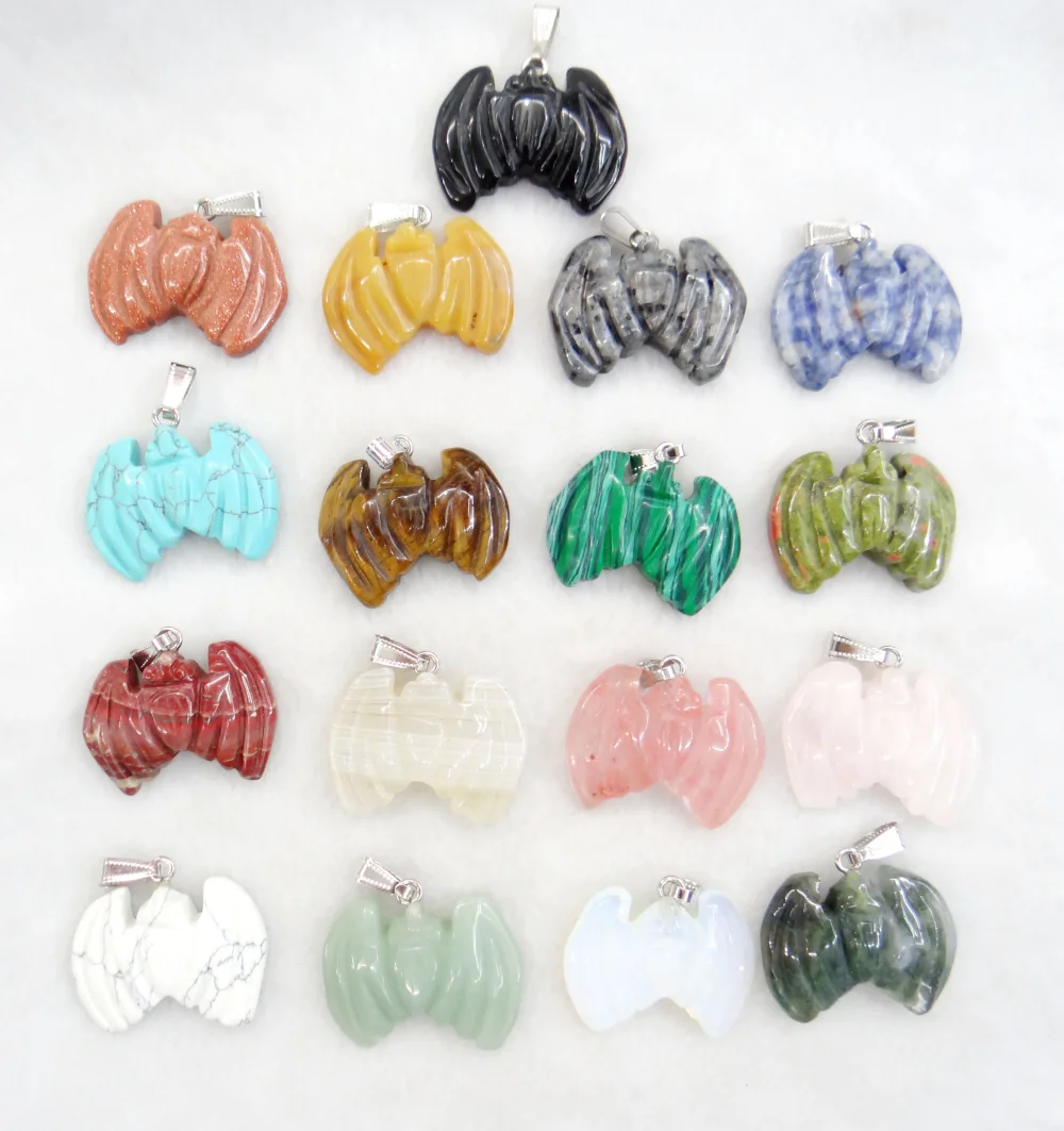 

wholesale fashion hot sell 8pcs carving mixed natural stone pendulums bat charm pendants fit Necklace jewelry making