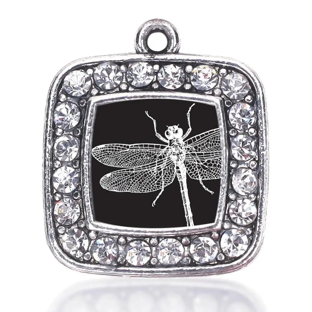 

DRAGON FLY SQUARE CHARM antique silver plated jewelry