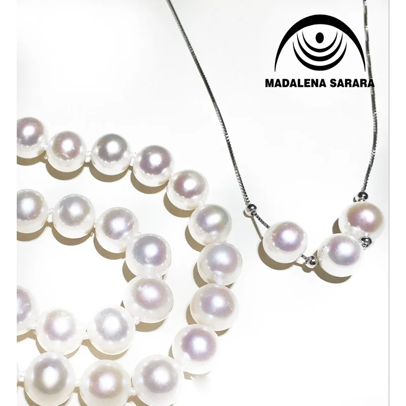 

MADALENA SARARA Single Row Elegant Princess Luxury Style AAAA 8-9mm Perfect Round Freshwater Pearl Necklace Set