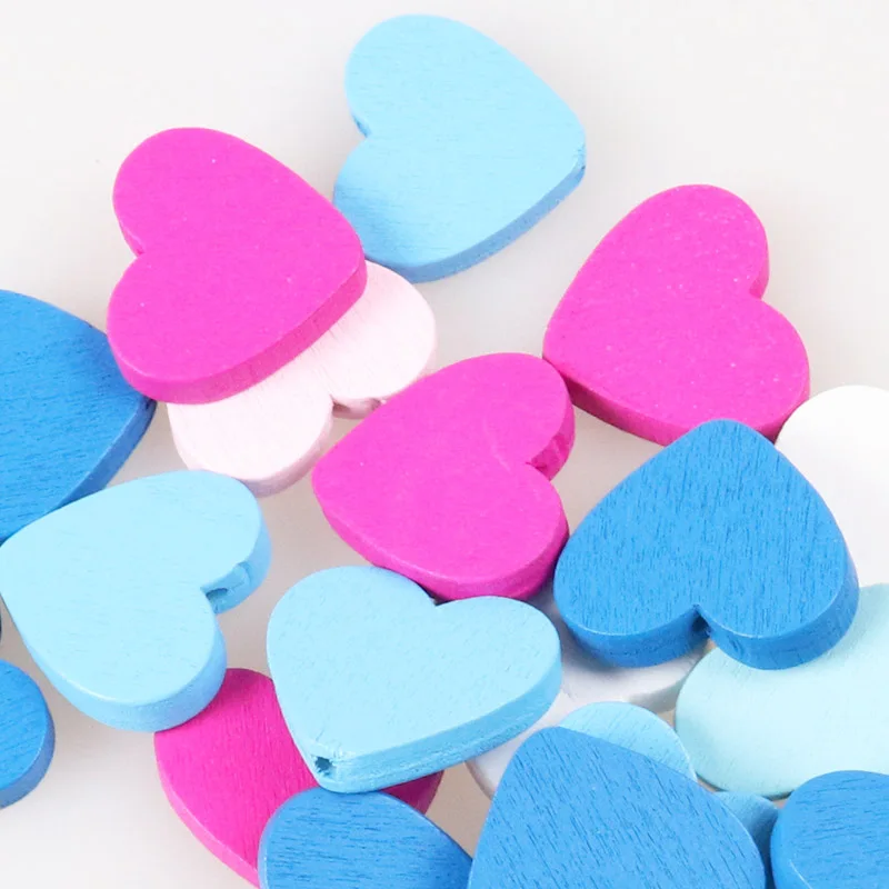 100pcs Mixed Heart Pattern Wooden Spacer Beads For Jewelry making DIY 23x21mm