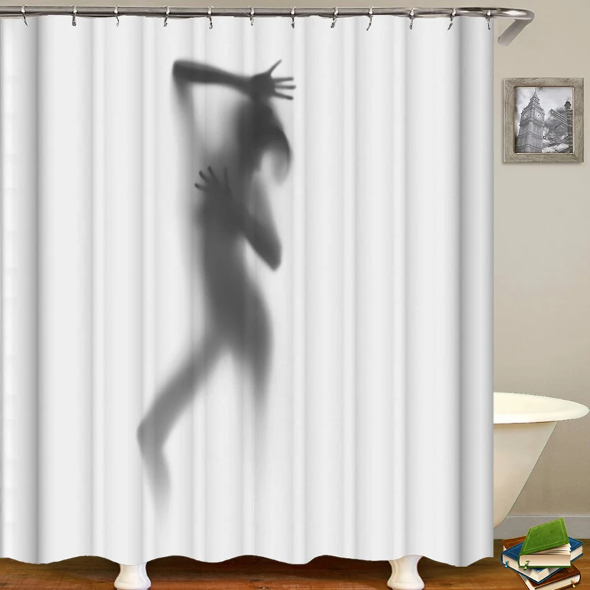 Sexy White Polyester Shower Curtains Creative Eco-friendly Waterproof Shower Curtain Bathroom Woman Bath Shadow Series