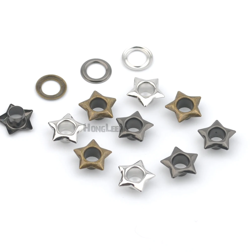 

150sets/lot 5mm metal brass eyelets with washer star shape metal grommets silver/black/bronze free shipping JY-014