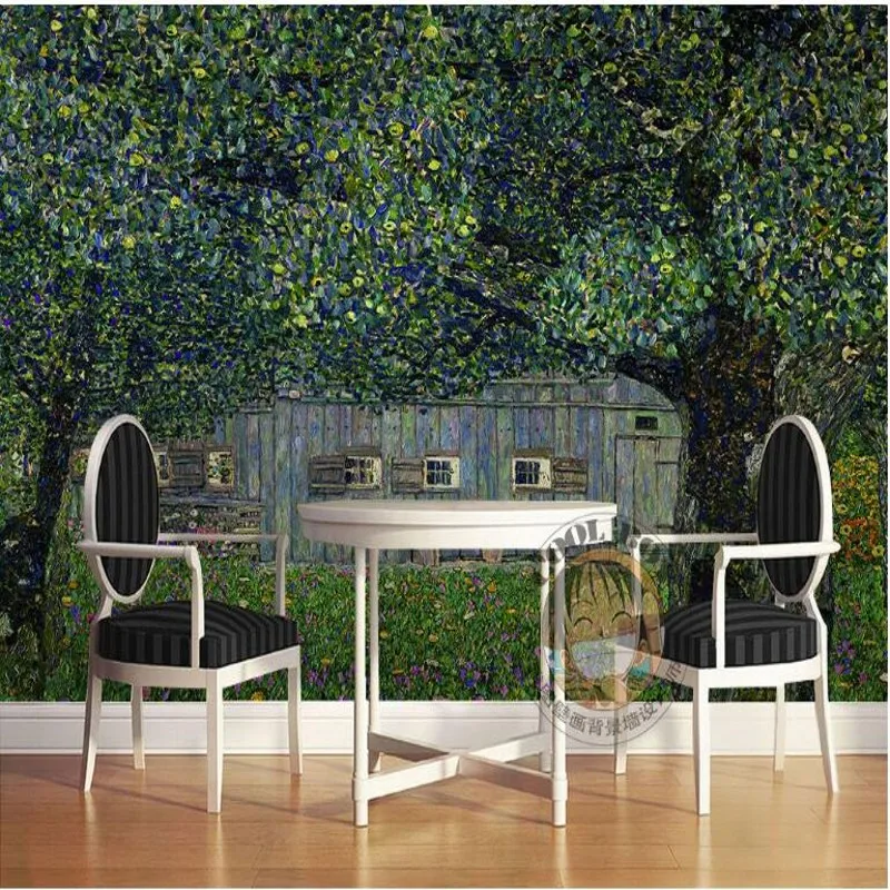 wellyu Custom large fresco courtyard deep European retro green trees landscape oil paintings background wall wallpaper