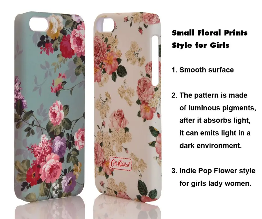 Luminous Small Floral Prints Back Cover Case for iPhone 5C Indie Pop Style for Girls Lady with Free Gift Screen Protector