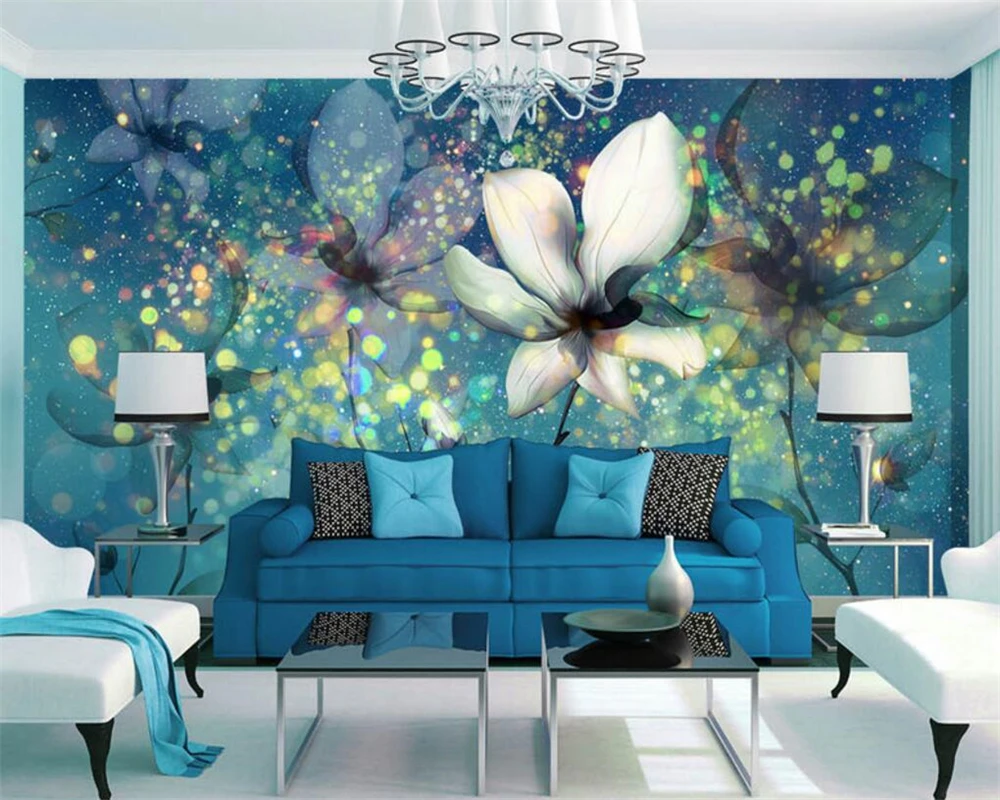 

Beibehang wallpaper for walls 3 d Fantastic blue glare under the transparent flower living room bedroom background 3d wallpaper