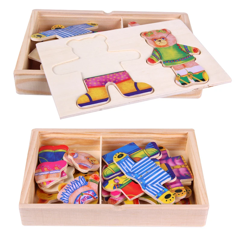 Montessori interests intellectual toys Children education toys 2 Bear garment to train Children's ability Kid Toys Puzzle