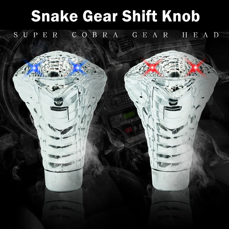 Universal Manual Gear Stick Shift Shifter Snake Cobra Car Styling Blue /Red LED Light Eyes Interior Accessory Gear Shift Knob