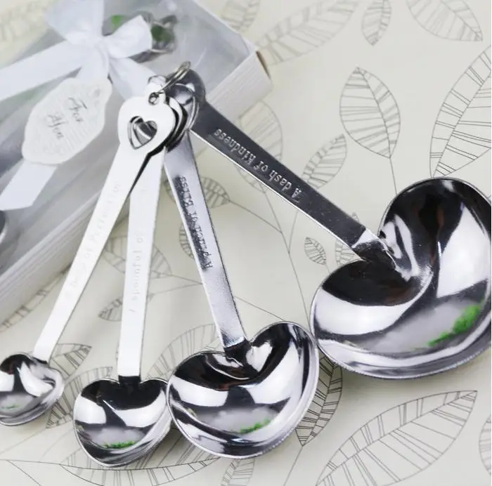 DHL 100 set/400pcs Love Beyond Measure Heart shaped Measuring Spoons+wedding favors gifts SN317