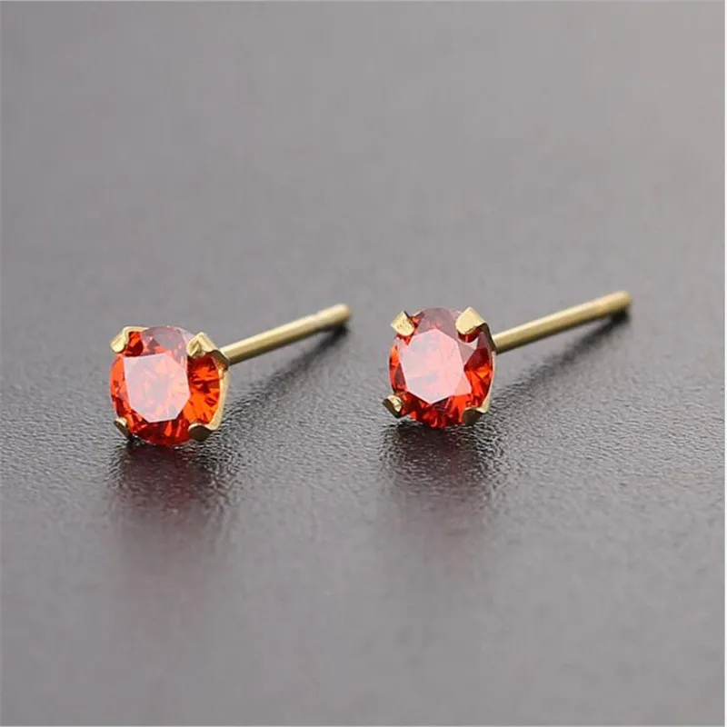 316l Stainless Steel Earrings With 4mm AAA Colors Round Zircons IP Plating No Fade Allergy Free