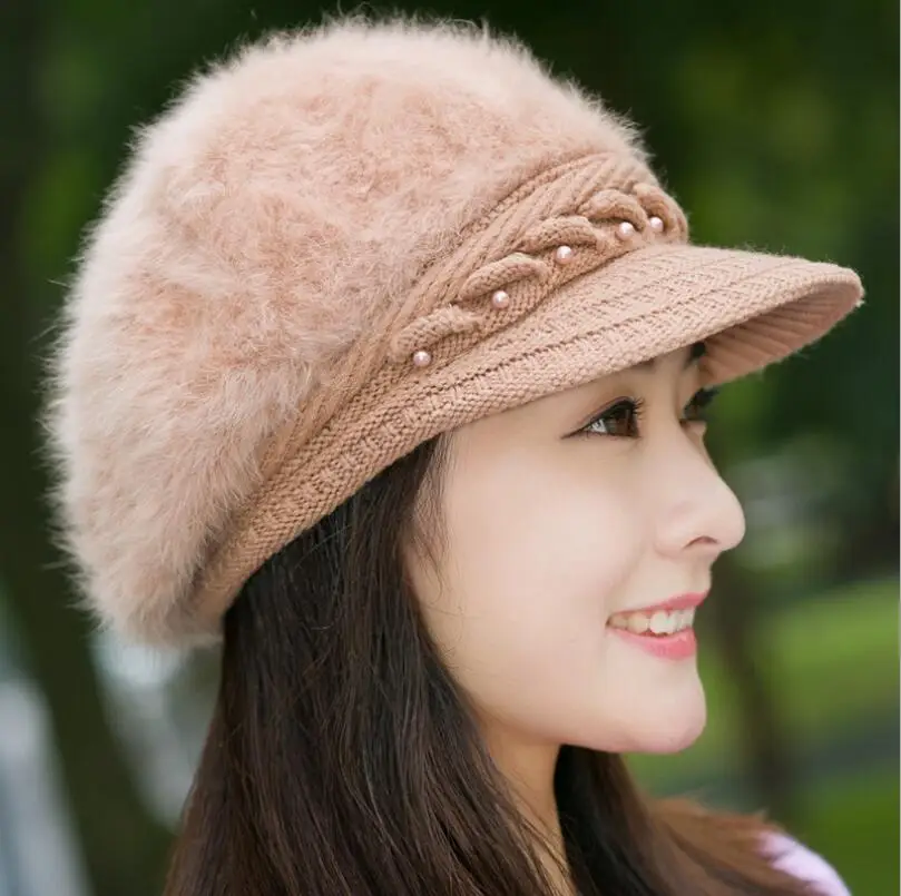 winter Christmas Super warmth hats caps for women Beret rabbit Really fur casual caps fashion All-match Berets Stewardess hats