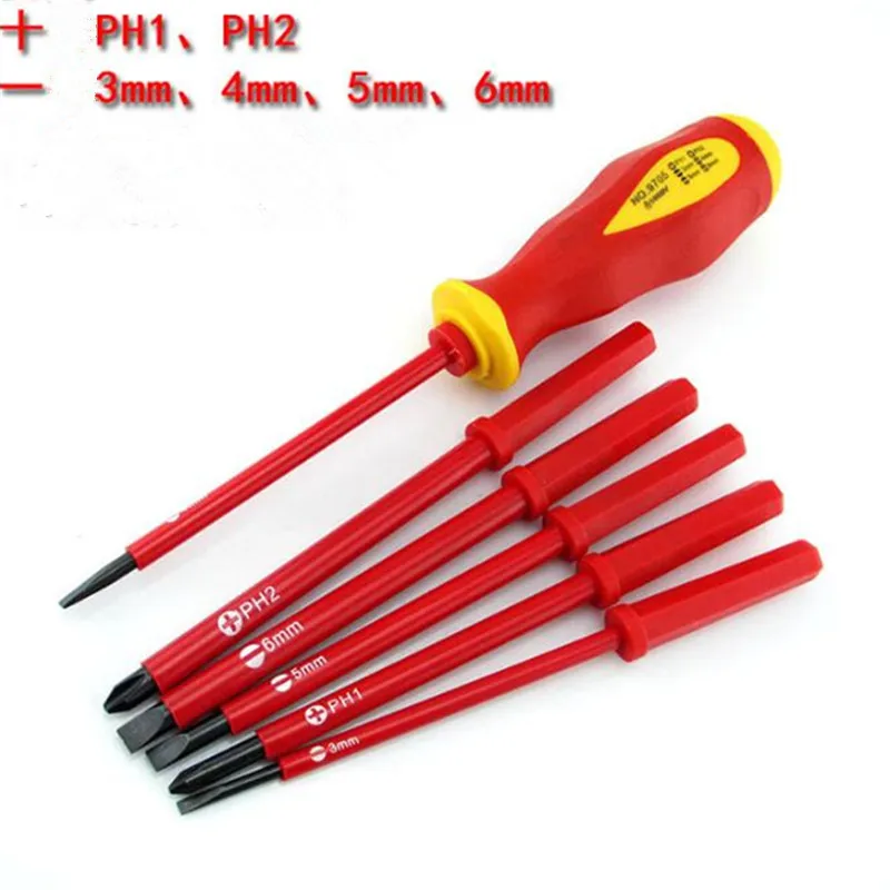 

High Voltage 1000V Insulation Screwdriver for Electrician 2pcs slotted+4pcs phillips screwdriver set with a handle+bag