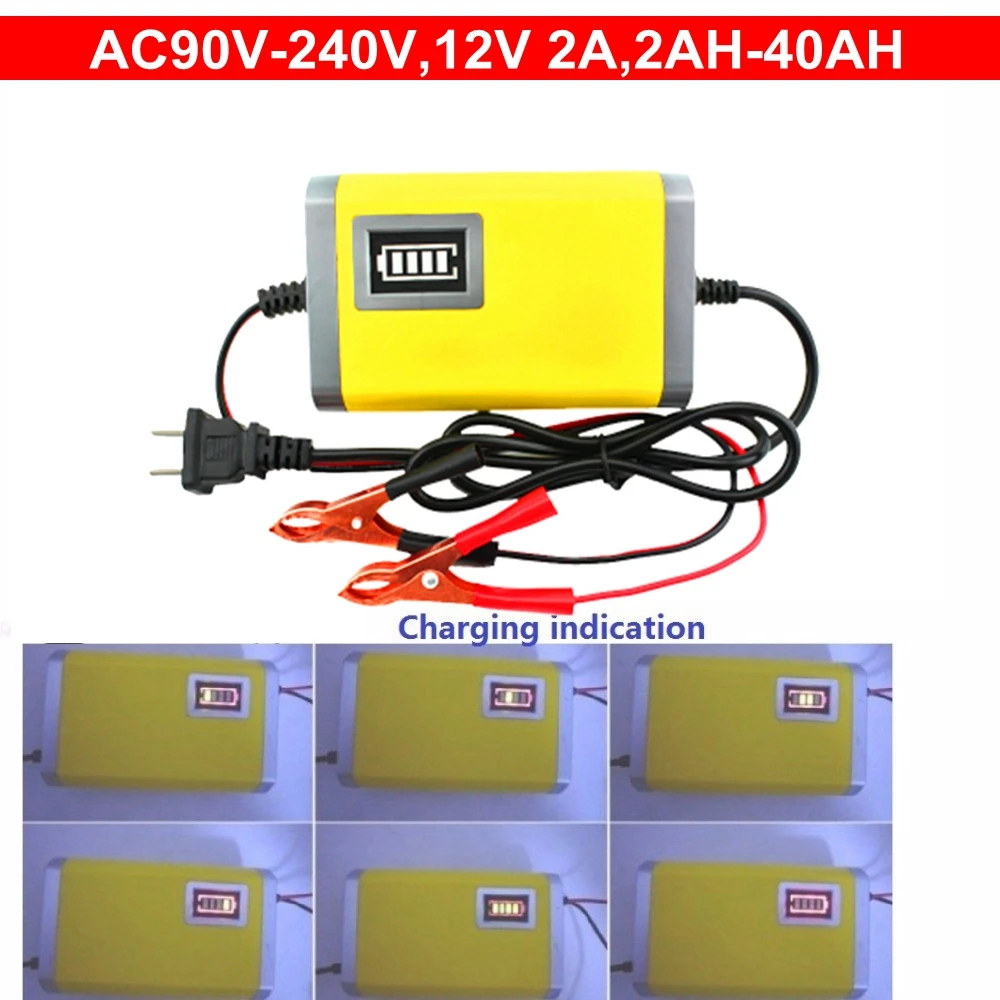 12V 2A LCD Display Smart Charger For Lead Acid AGM Gel Battery Motorcycle Car Bike 12V Fully Automatic Charge Adapter EU US Type