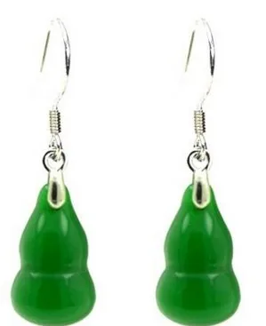 Genuine 925 silver inlaid gemstone natural ice species emerald chalcedony gourd  hulu Earrings