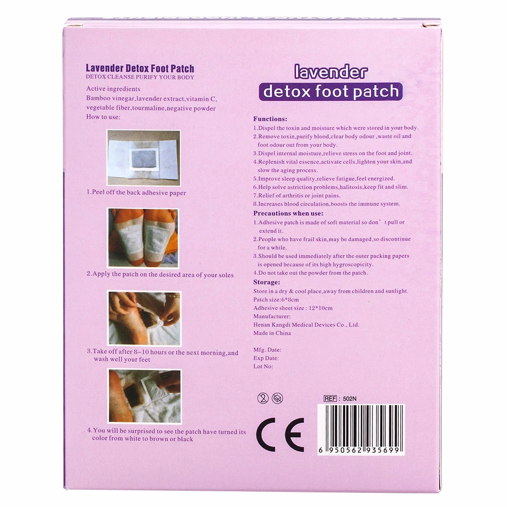 Kongdyデトックスフットパッチ 10 ピース/箱ラベンダーエッセンシャルオイル竹酢デトックスフットパッチスリム粘着パッド削除毒素石膏