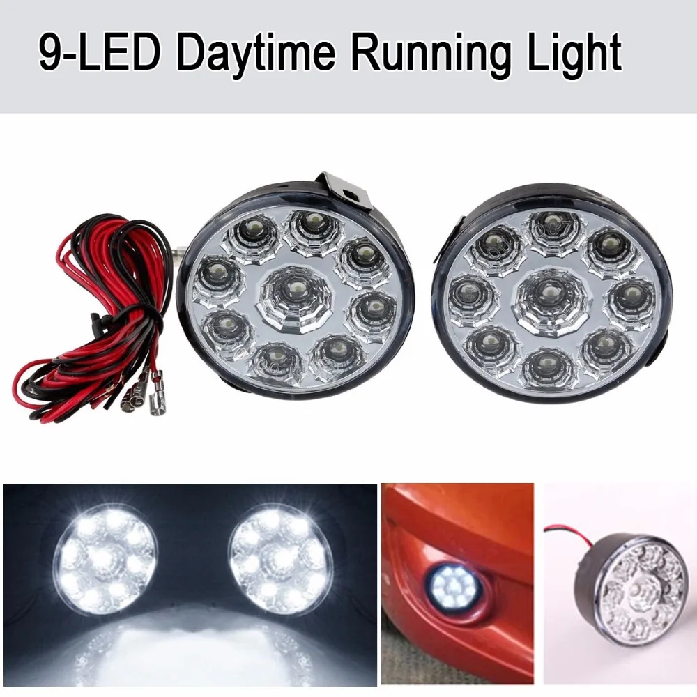 

2pcs White 12V 9 LED DRL Round Daytime Running Light Car Tail Fog Day Driving Lamp car for Truck Van SUV ATV Motorcycle Bike UTE
