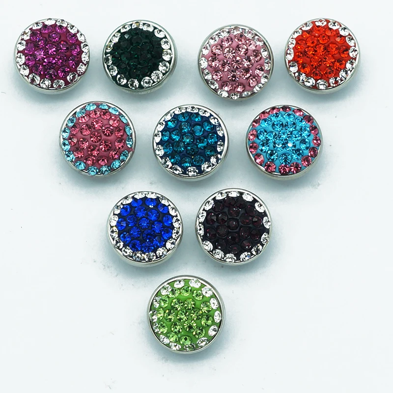 New beauty round rhinestone&clay colorful manual 10pcs mixed 12mm snap buttons KZ9080 for DIY snap jewelry