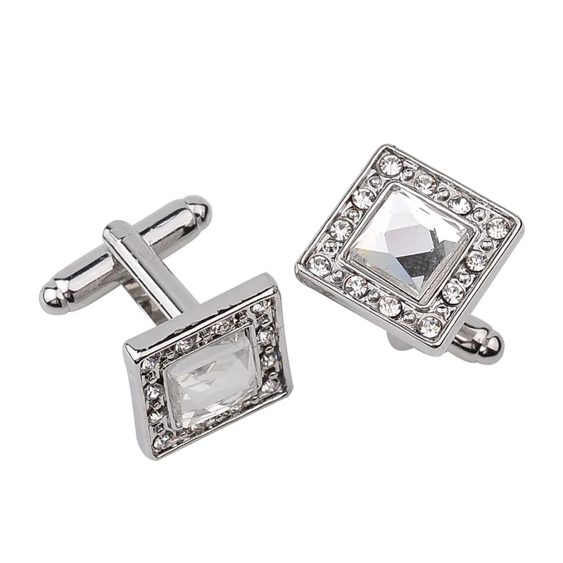 3 Color Elegant Men Cufflinks High Quality Classic Luxury Rhinestone Crystal Square Cufflink Male French Shirt Cuff Button