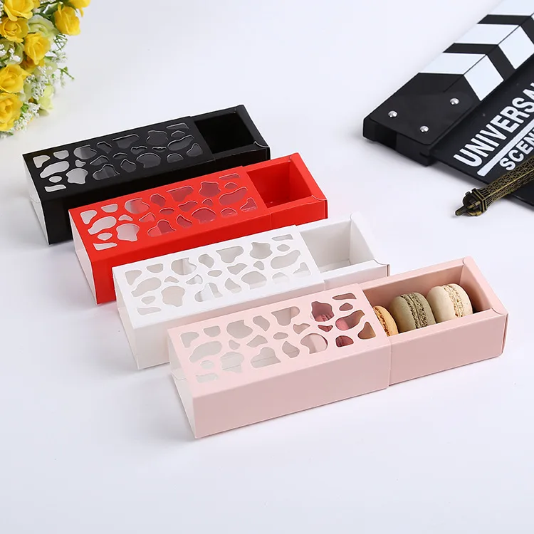 

100pcs Macaron packing box,almond biscuits cake box, the new hollow muffin packaging box,Multi color optional 13x6x4cm