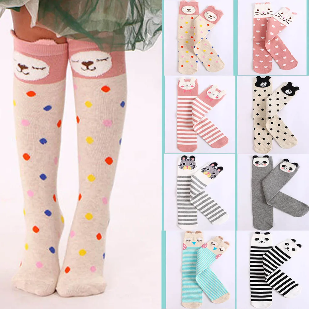 

Toddlers Kids Girls Knee High Socks School Cotton Socks Striped cat panda print girl baby Long Socks