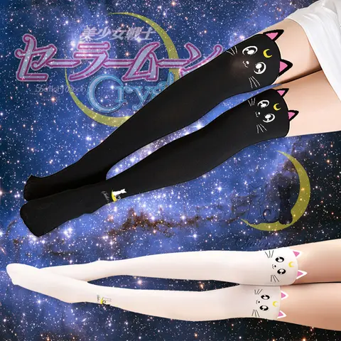 Bas en cristal Sailor Moon Anime pour femmes, collants, collants, leggings, chaussettes de dessin animé Lolita, cosplay, costume, Luna Cat, sexy