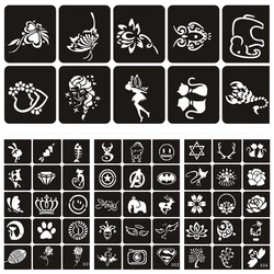 70pcs/5 Sheets Small Glitter Henna Tattoo Stencil for Woman Girl Kids Flower Butterfly Cartoon Airbrush Tattoo Drawing Template