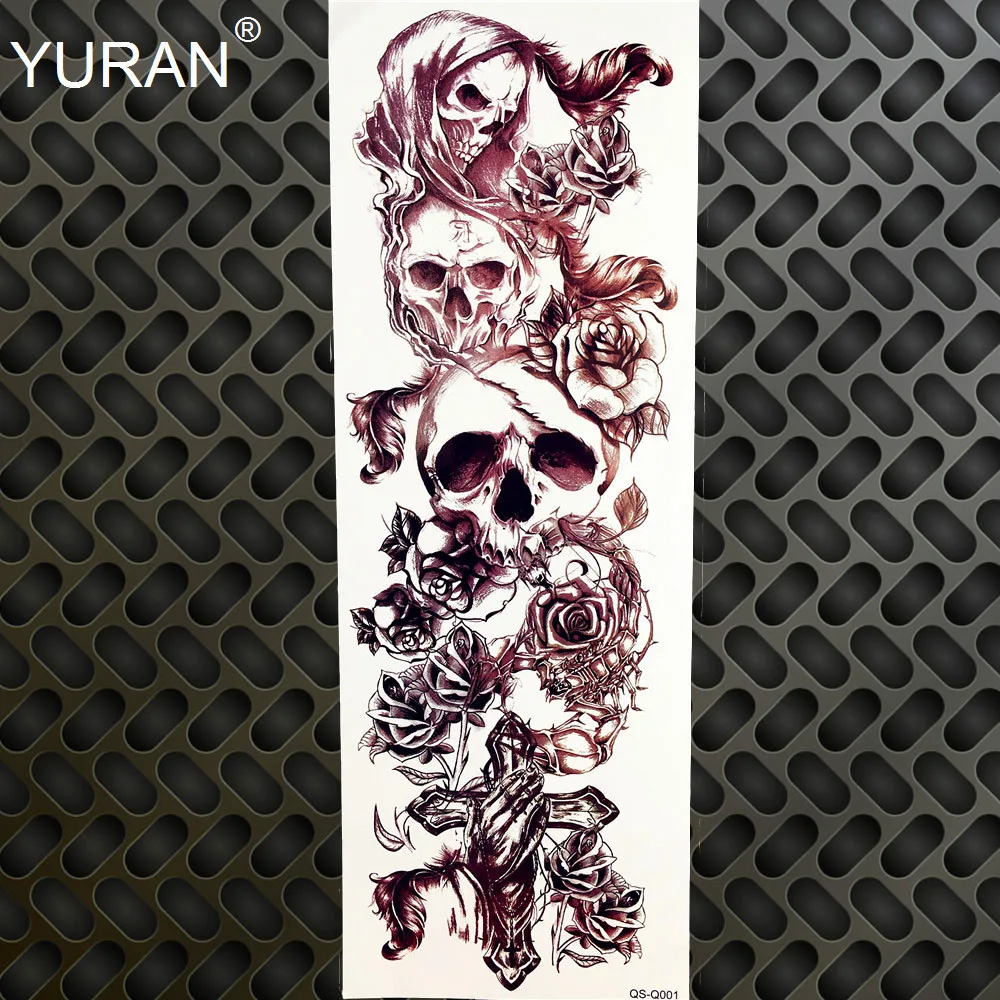 3D Demon Sexy Skull Long Temporary Tattoo Sticker Summer Witch Mask Tatoo Men Women Tears Ghost Body Leg Waterproof Tatoo Makeup