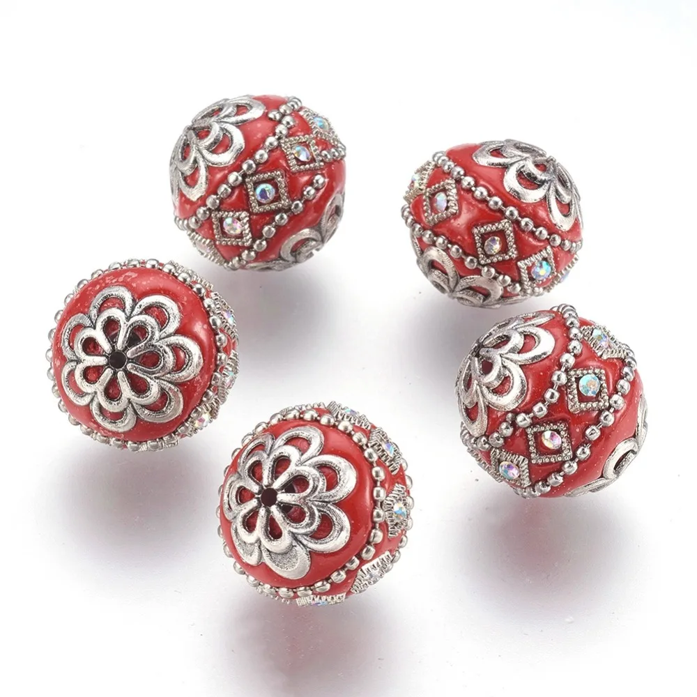 5pcs 20mm Handmade Indonesia Beads with Metal Findings Round Antique DIY Jewelry Making Necklace Bracelets Supplies