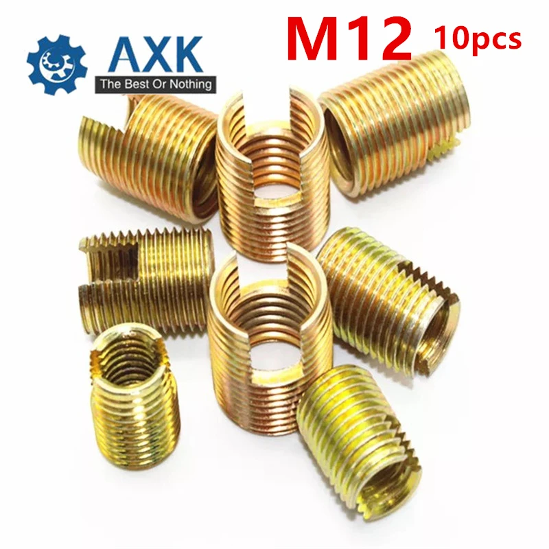 

10pcs M12 Self Tapping Thread Insert Screw Bushing M12*M16*22mm 302 Slotted Type Wire Thread Repair Insert Steel With Zinc