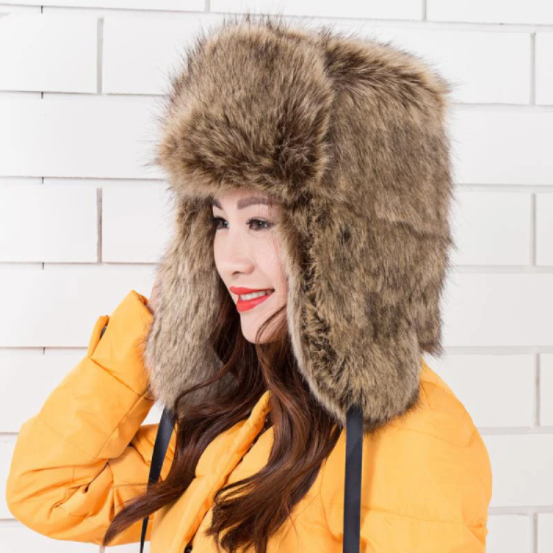 MZ250 Thick Warm Winter Bomber Hat for Women High Quality Russian Ushanka Hat Ladies Faux Fur Hat Female Earflap Trapper Hat