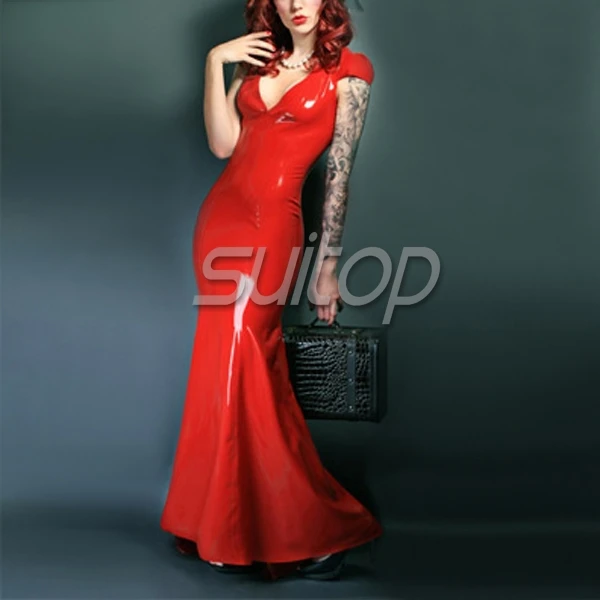 Suitop Red latex rubber party dresses