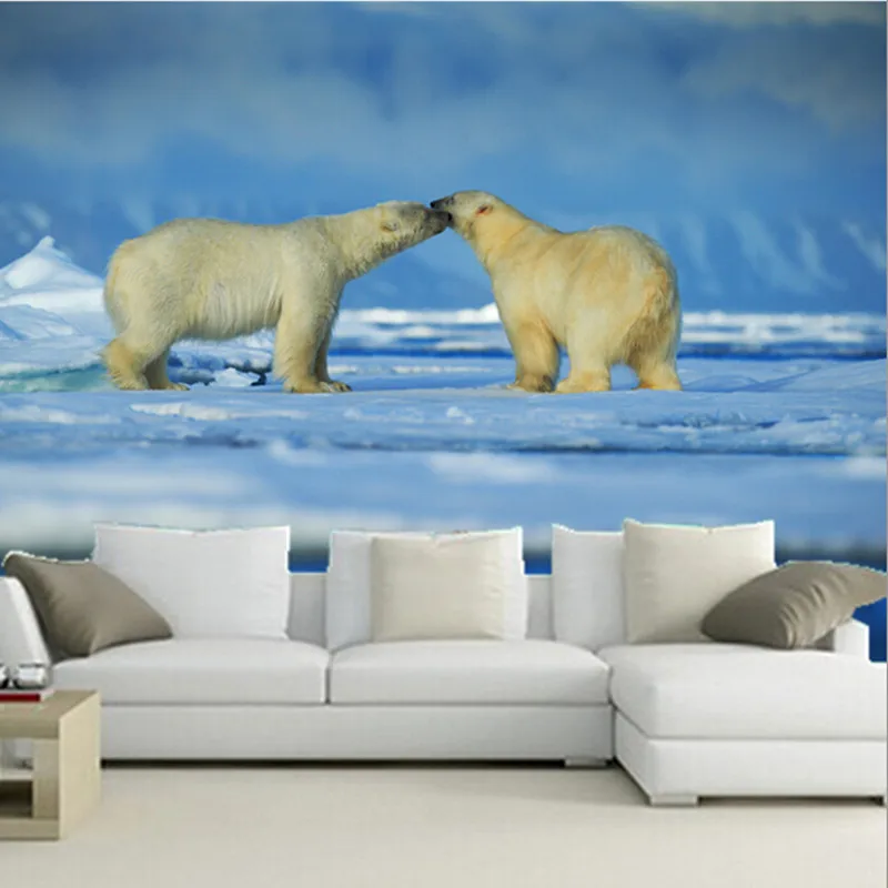 

The custom 3D murals, 3D Two polar bears are playing papel de parede ,cafe wall living room sofa TV wall bedroom wall paper