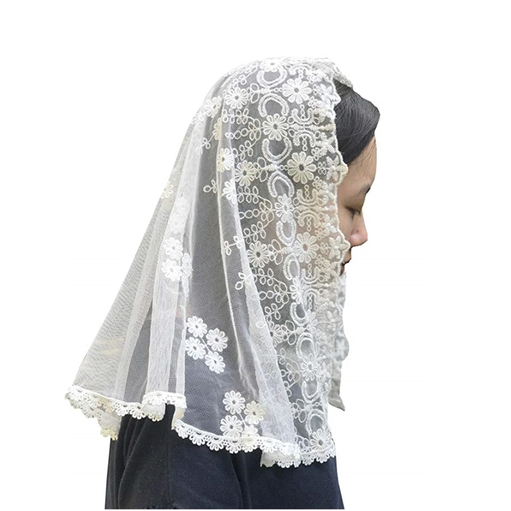 ISHSY Ivory Lace Church Head Covering Embroidered Flowers Catholic Chapel Mantilla veil Orthodox Veils Mantilla de Novia Negra