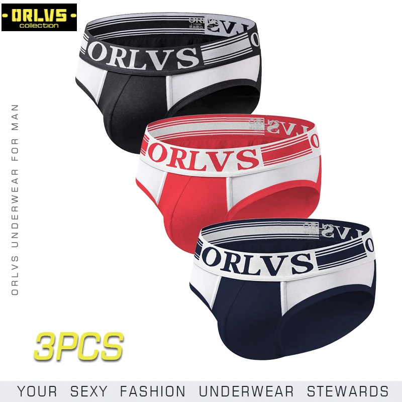 ORLVS 3PC/LOT Brand Breathable Men Underwear Gay Briefs Male Panties Nylon Cueca Tanga Comfortable Underpants Mesh Men Briefs