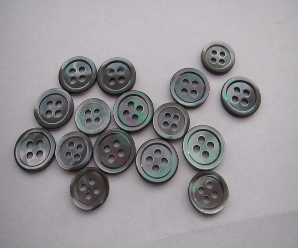 Free shipping  10mm  smoke gray color  man shirt  mother of pearl trocas shell  button  4 holes round edge  shell button 100pcs