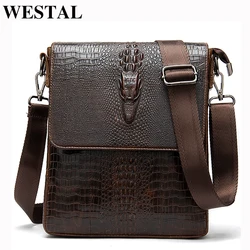 WESTAL messenger bag men’s shoulder bags for men crocodile pattern handbag men's crossbody bags genuine leather flap zipper bags