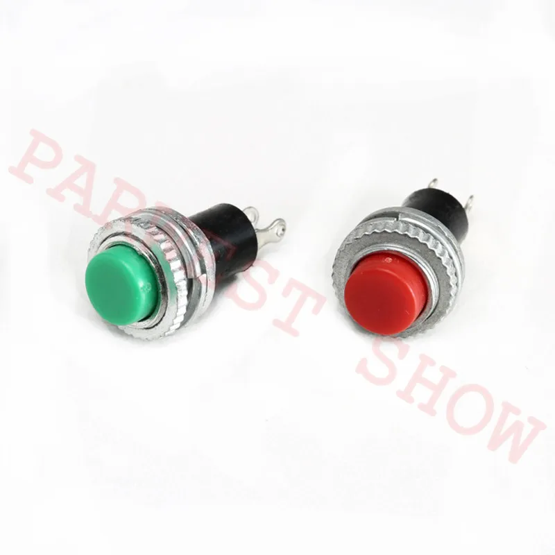 10PCS/Lot OFF-(ON) Green Hole 10mm 2Pin 3A /125VAC 1.5A/250VAC Metal Reset Button Momentary Push Button Switch