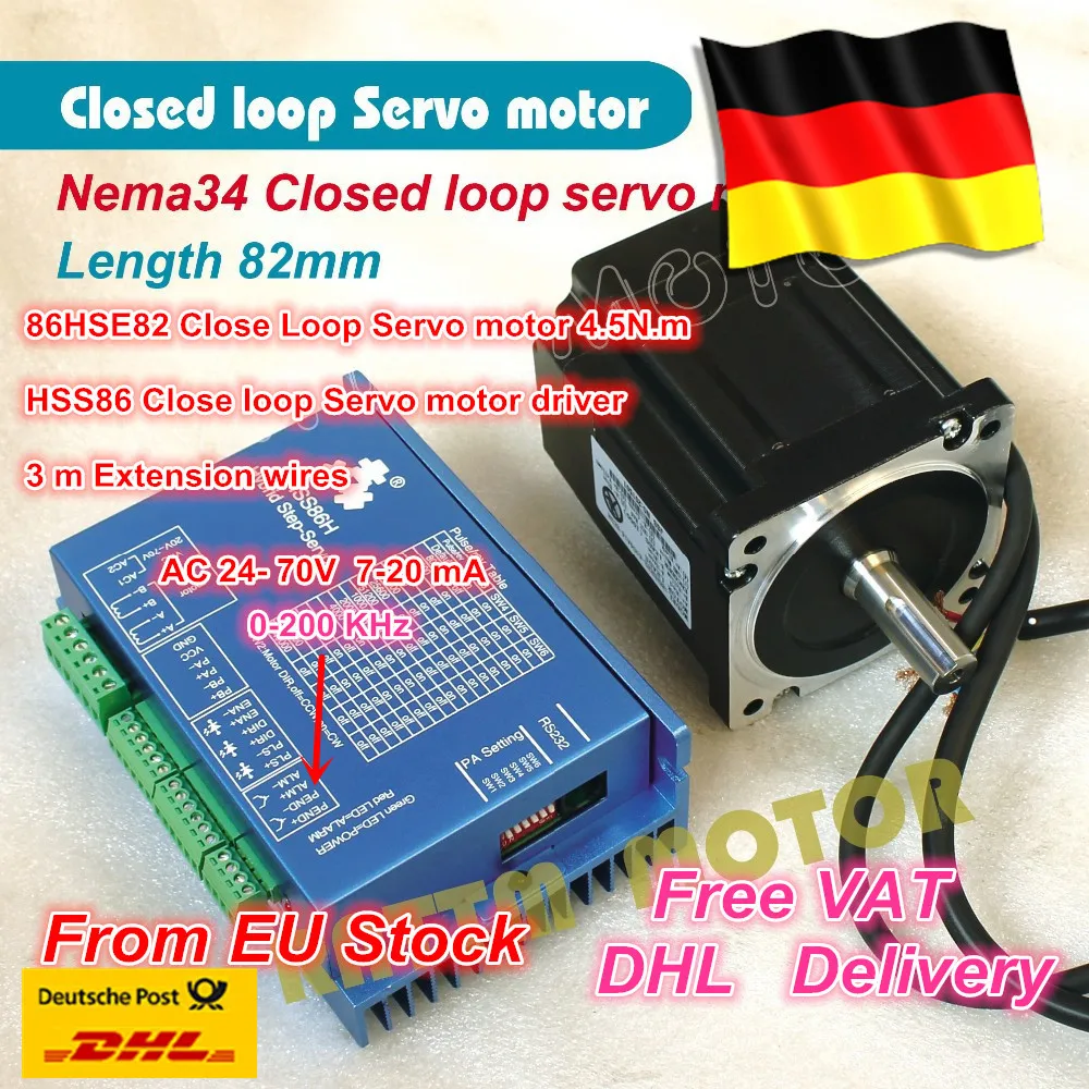 1Set Nema34 4.5N.m Closed Loop Servo motor Motor Kits 82mm 6A Closed Loop & HSS86 Hybrid Step-servo Driver 8A CNC Controller Kit