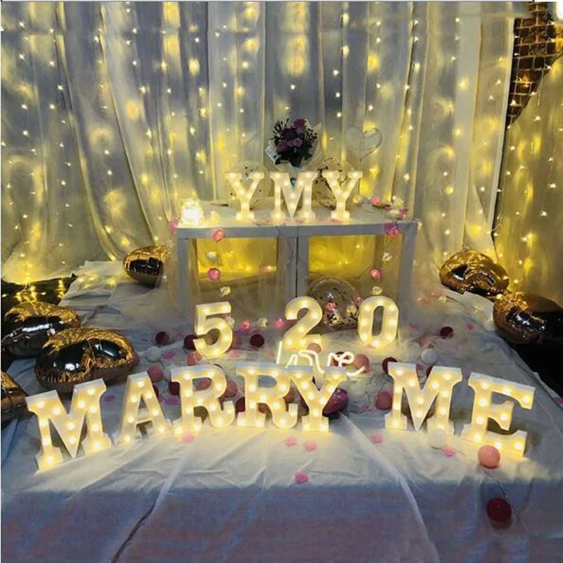 Digital White Letter LED Marquee Sign Alphabet Light Indoor Wall Hanging Night Light Wedding Birthday New Year Valentine's Day