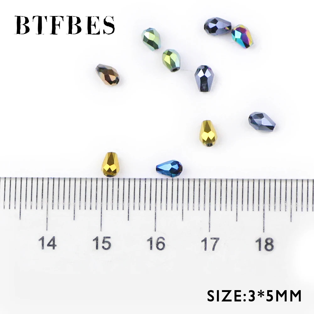 BTFBES 면 물방울 오스트리아 크리스탈 비즈 도금, 쥬얼리 제작용 티어드롭 유리 루즈 비즈, DIY 팔찌, 3*5mm, 100 개
