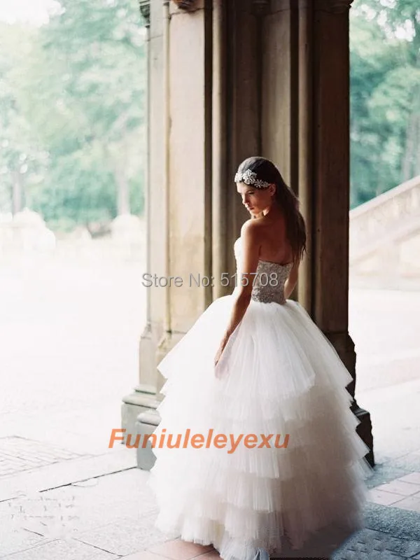 Modern Long Wedding Dresses Ball Gown Sweetheart Floor length Sweep Train Bubble Fold Beading Organza Bridal Gown