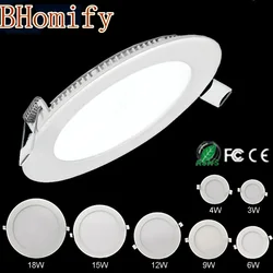 LED Ultra cienki Panel ledowy Downlight 3w 4w 6w 9w 12w 15w 18w z okrągłym panelem sufitowe wpuszczone światło punktowe AC85-265V lampa Painel CE UL