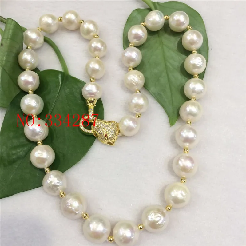 NEW HUGE NATURAL 12-13MM australia seas of the south white pearl necklace 19inches Leopard clasp