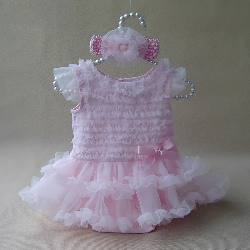 Newborn Baby Girl Dress Summer Girls Baptism Party Dress & Headband Short Sleeves Infant Dresses Girls Clothing