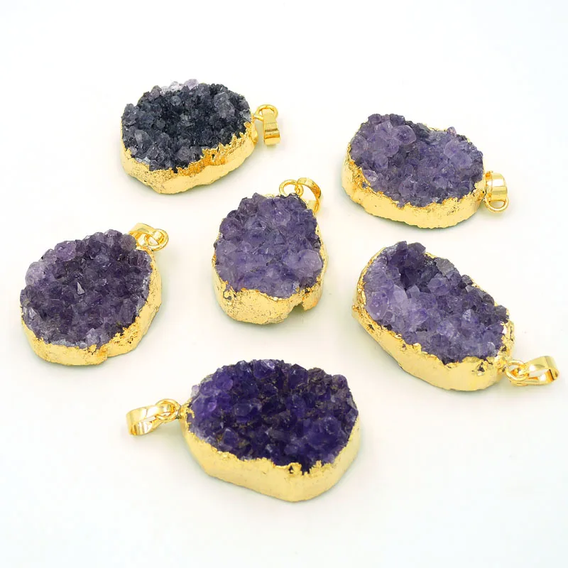 

Natural Amethyst Druzy Oval Pendant With Side Gold-plated Approx 30*20mm