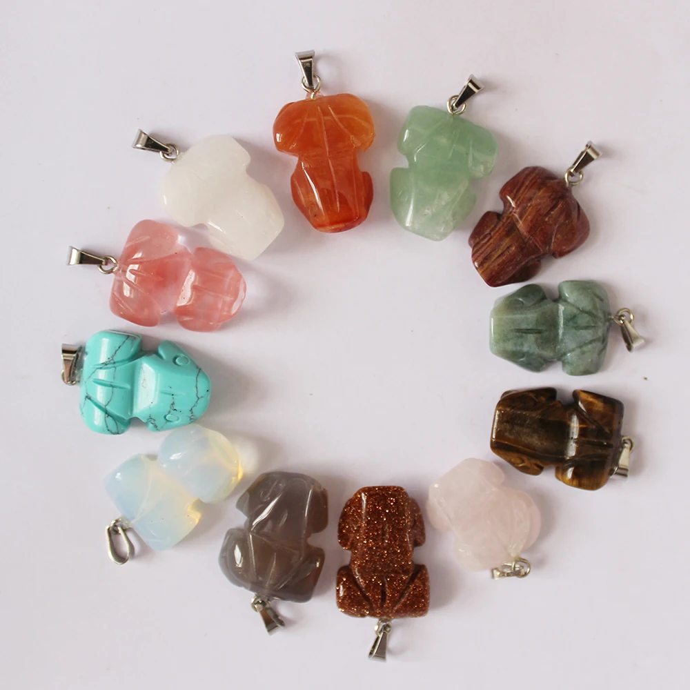 Z 2017 hot fashion assorted natural stone frog necklace pendant jewelry, 12 mixed color wholesale, free delivery, express delive