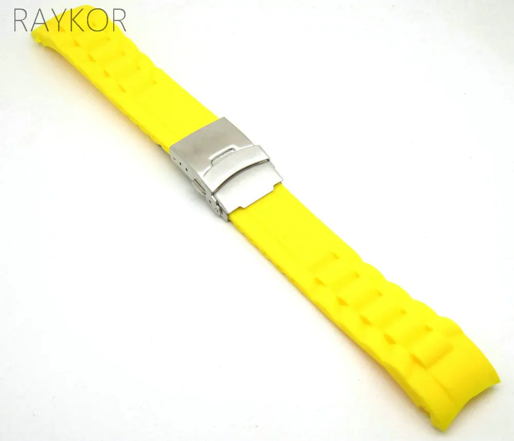 18mm 20mm 22mm 24mm Deployment Clasp Silicone Rubber Watch Band Curved End Soft Strap Black White Red Orange Yellow Blue