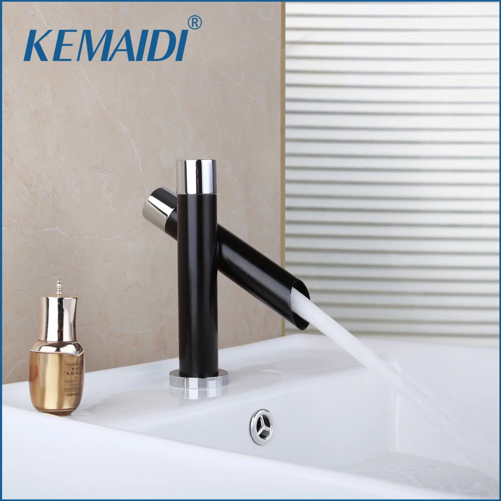 KEMAIDI Bathroom Basin Sink New Waterfall Chrome Single Handle Deck Mounted Vessel Vanity Hot and Cold Water Mixer Tap Faucet